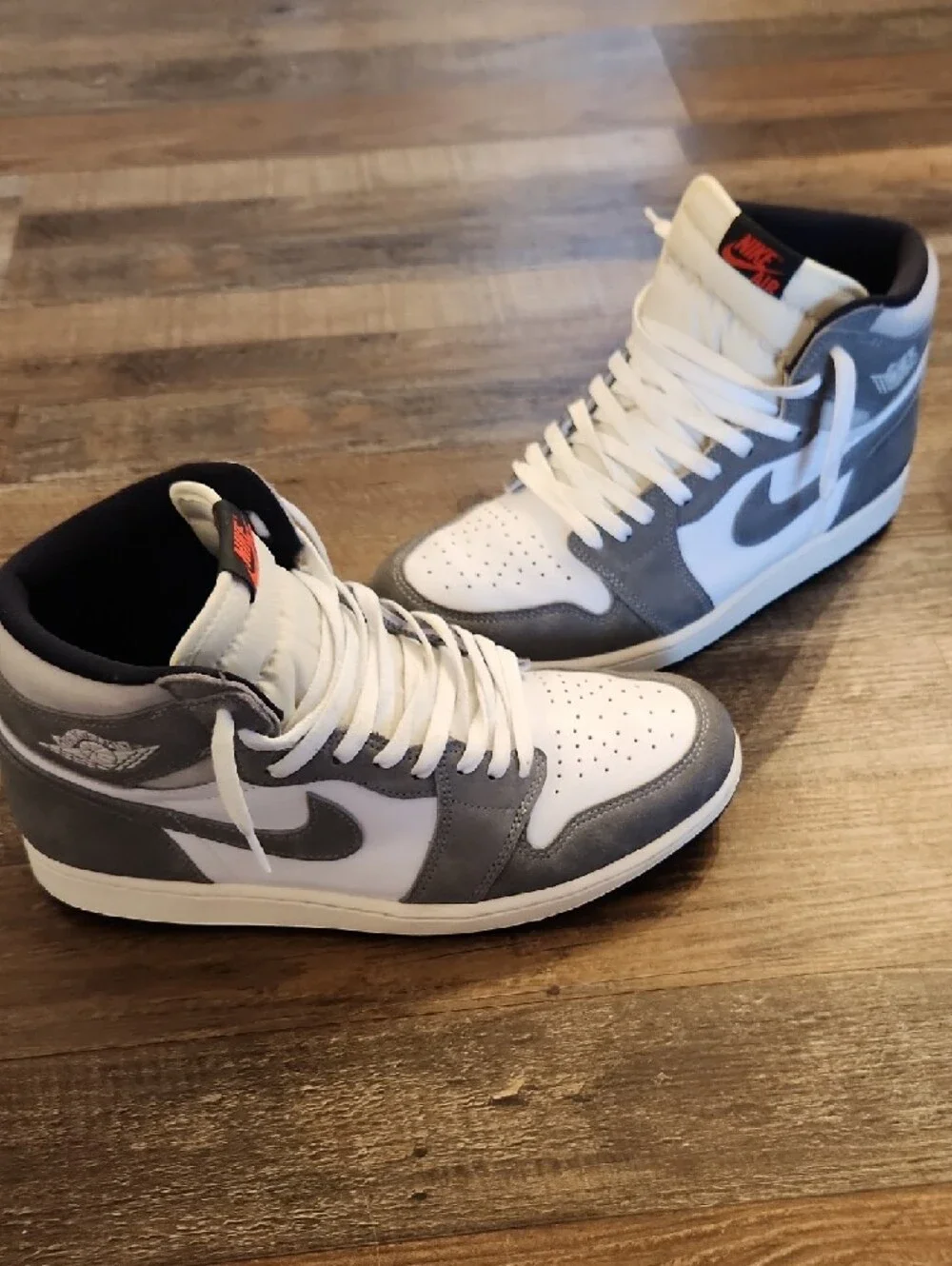 NIKE AIR JORDAN High-Top Sneakers in White, Gray and Black with Red Logo